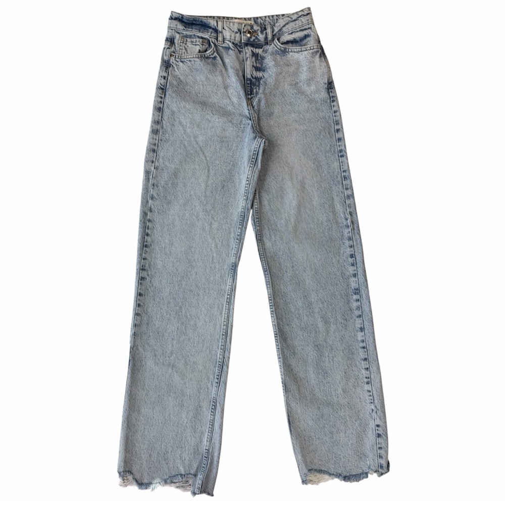 Zara Light Blue Straight Leg raw hem Jeans size 4 EUR 36